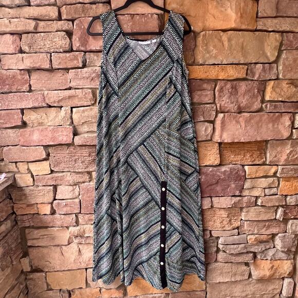 Susan Graver Petite XLP Liquid Knit Sleeveless Maxi Dress Snap Detail Multicolor - Picture 2 of 13